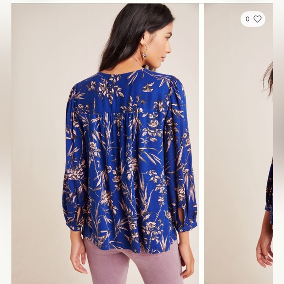 Anthropologie Floral Embroidered V Neck Top Size S - Picture 2 of 11